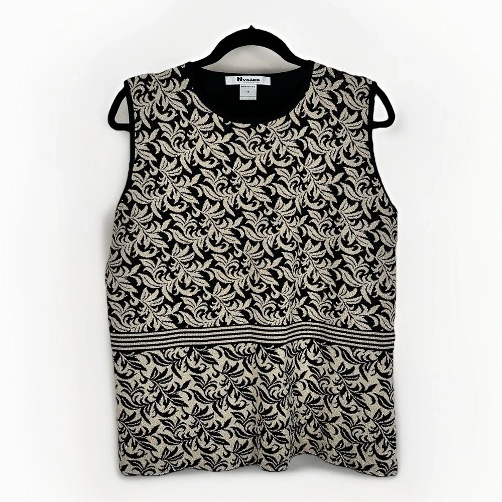 Vintage‎ Nygard Women's 1X Pullover Sleeveless Sweater Black & Gold